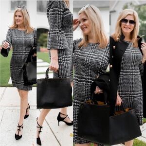Talbots Plus Size Black/White Women’s 3/4 Bell Sleeve Back Zipper Sheath‎ Dress